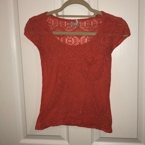 urban outfitters coral lace shirt